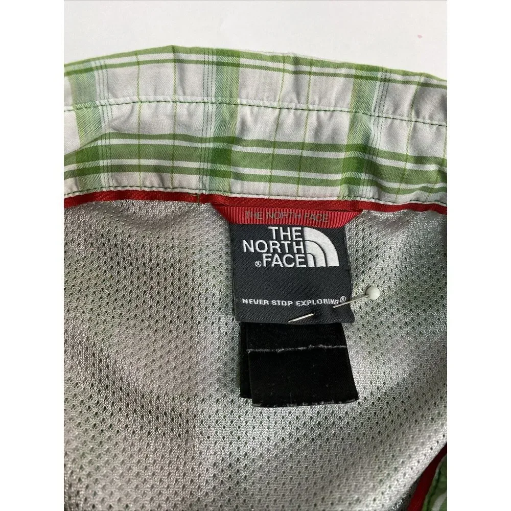 North Face Mens Shirt L Green Plaid Short sleeve Button Up Pocket Outdoor Vented